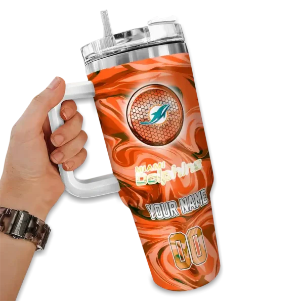 custom miami dolphins marbled stripes aqua curved tumbler fashion forward.webp