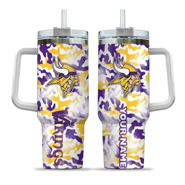 custom minnesota vikings camo mashup purple white curved tumbler best selling.webp