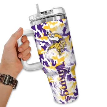 custom minnesota vikings camo mashup purple white curved tumbler fashion forward.webp