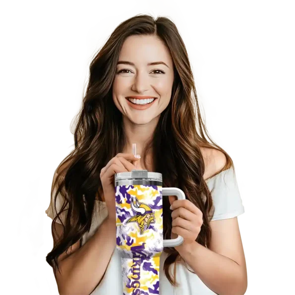 custom minnesota vikings camo mashup purple white curved tumbler premium grade.webp