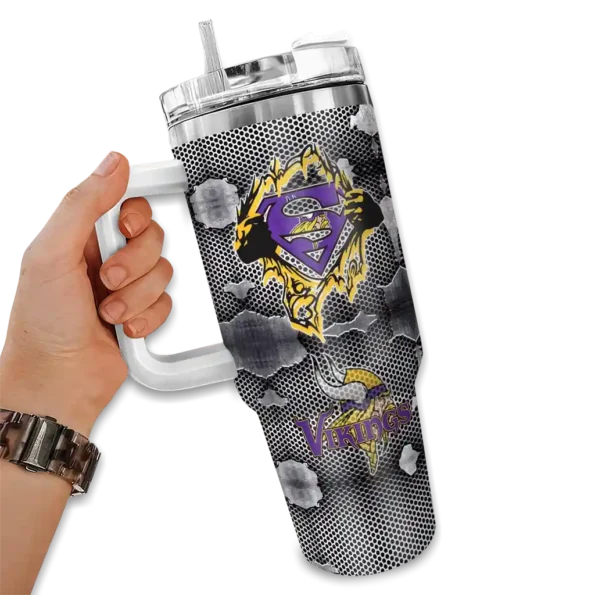custom minnesota vikings superman shield purple gray curved tumbler fashion forward.webp