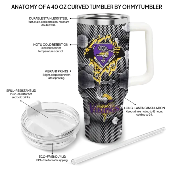 custom minnesota vikings superman shield purple gray curved tumbler new arrival.webp