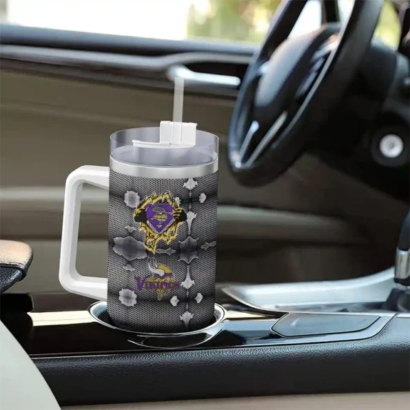 custom minnesota vikings superman shield purple gray curved tumbler trendy.webp