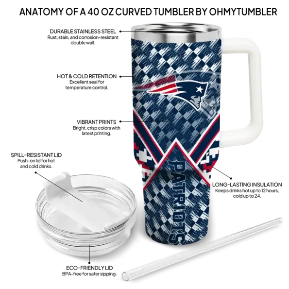 custom new england patriots chevron angle blue curved tumbler new arrival.webp