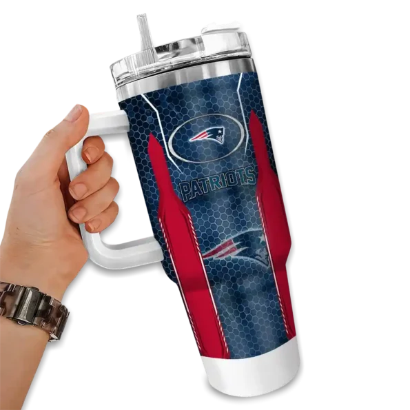 custom new england patriots hexagon armor blue curved tumbler fashion forward.webp