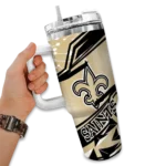 custom new orleans saints abstract paths gold curved tumbler best selling.webp