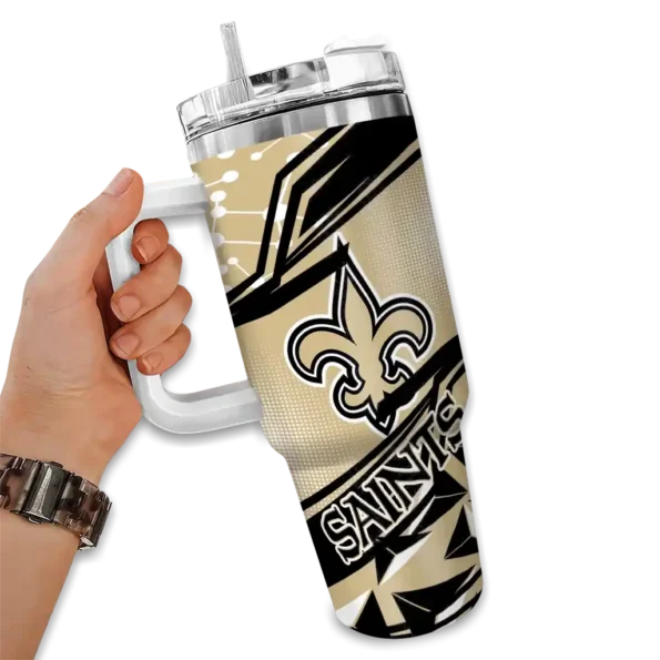 custom new orleans saints abstract paths gold curved tumbler fashion forward.webp