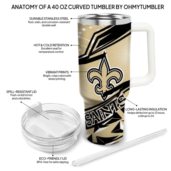 custom new orleans saints abstract paths gold curved tumbler new arrival.webp