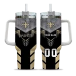 custom new orleans saints arrow armor gold black curved tumbler best selling.webp