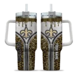 custom new orleans saints leopard zipper gold curved tumbler best selling.webp