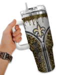 custom new orleans saints leopard zipper gold curved tumbler best selling.webp