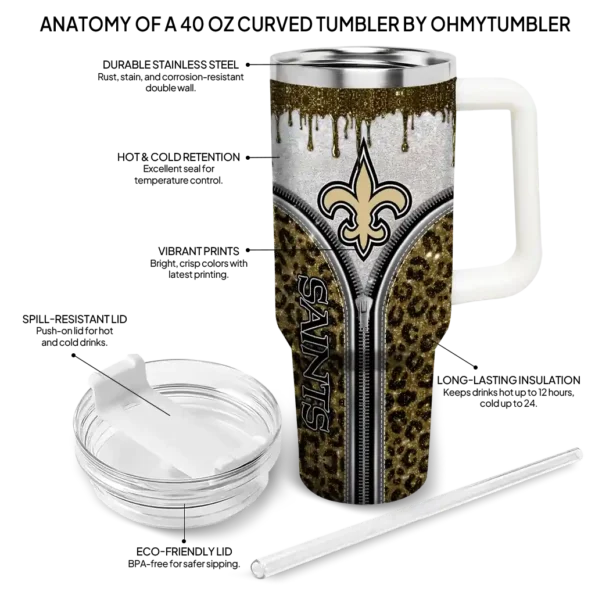 custom new orleans saints leopard zipper gold curved tumbler new arrival.webp