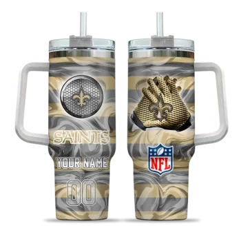 custom new orleans saints marbled stripes gold curved tumbler best selling.webp