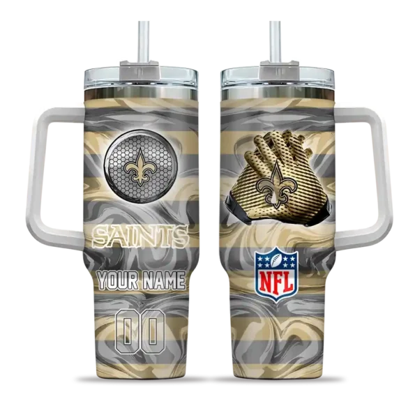 custom new orleans saints marbled stripes gold curved tumbler best selling.webp