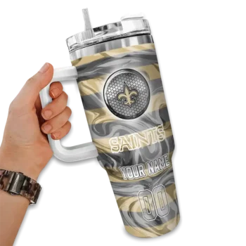 custom new orleans saints marbled stripes gold curved tumbler fashion forward.webp