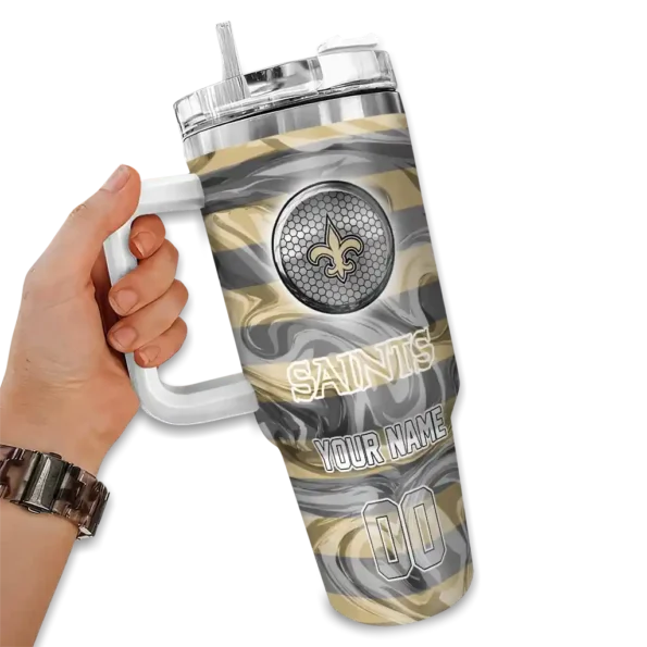 custom new orleans saints marbled stripes gold curved tumbler fashion forward.webp
