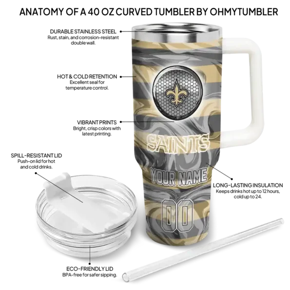 custom new orleans saints marbled stripes gold curved tumbler new arrival.webp