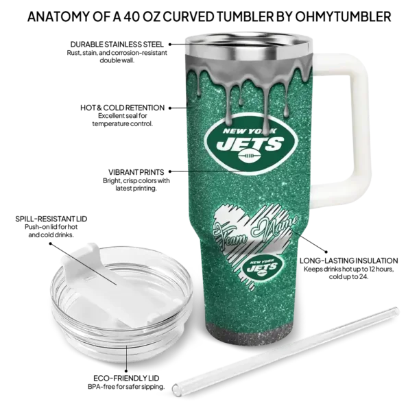 custom new york jets heart helmet motif green curved tumbler new arrival.webp
