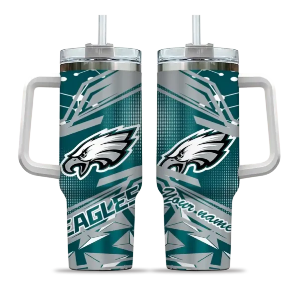 custom philadelphia eagles abstract paths green curved tumbler best selling.webp