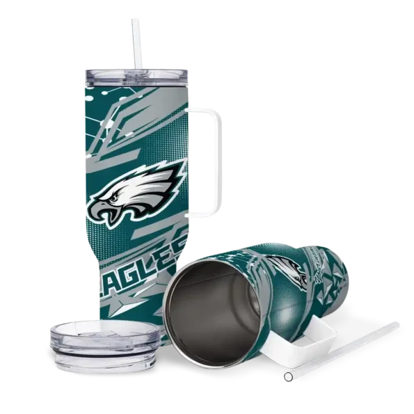 custom philadelphia eagles abstract paths green curved tumbler high quality.webp