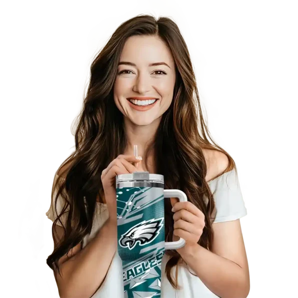 custom philadelphia eagles abstract paths green curved tumbler premium grade.webp