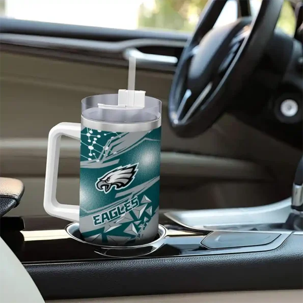custom philadelphia eagles abstract paths green curved tumbler trendy.webp