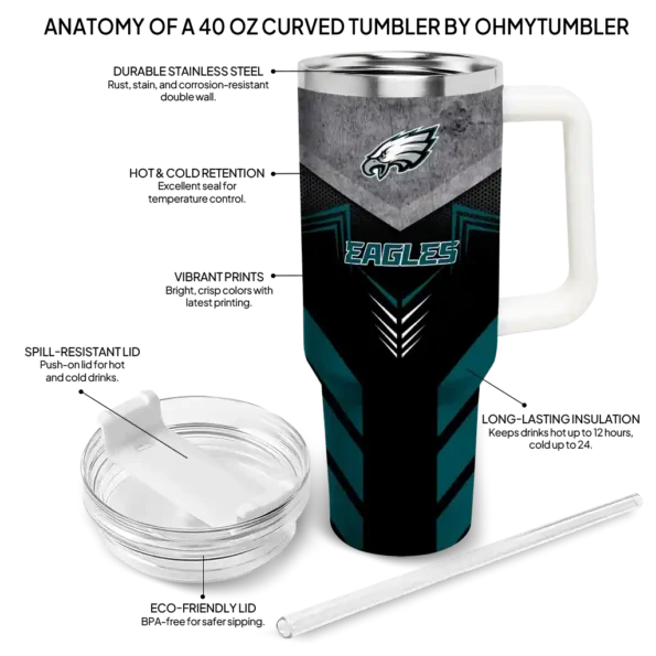custom philadelphia eagles arrow armor green black curved tumbler new arrival.webp