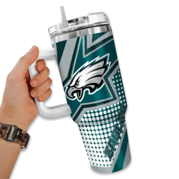 custom philadelphia eagles arrow burst green curved tumbler fashion forward.webp