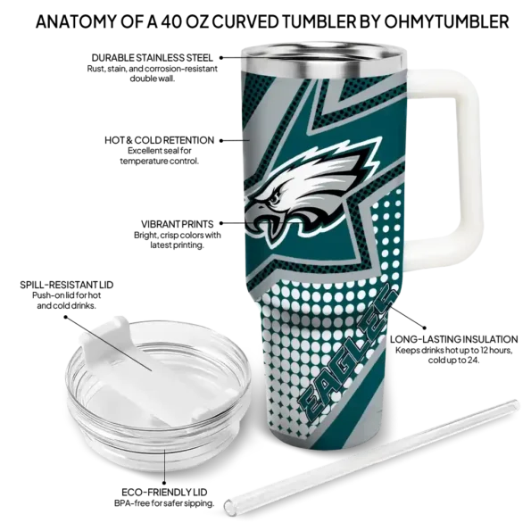 custom philadelphia eagles arrow burst green curved tumbler new arrival.webp