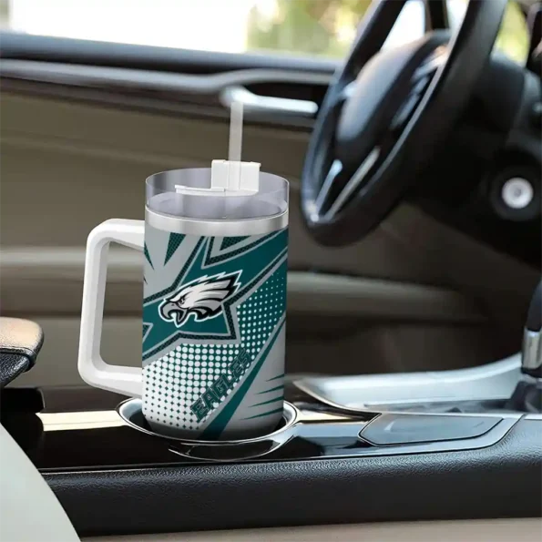 custom philadelphia eagles arrow burst green curved tumbler trendy.webp