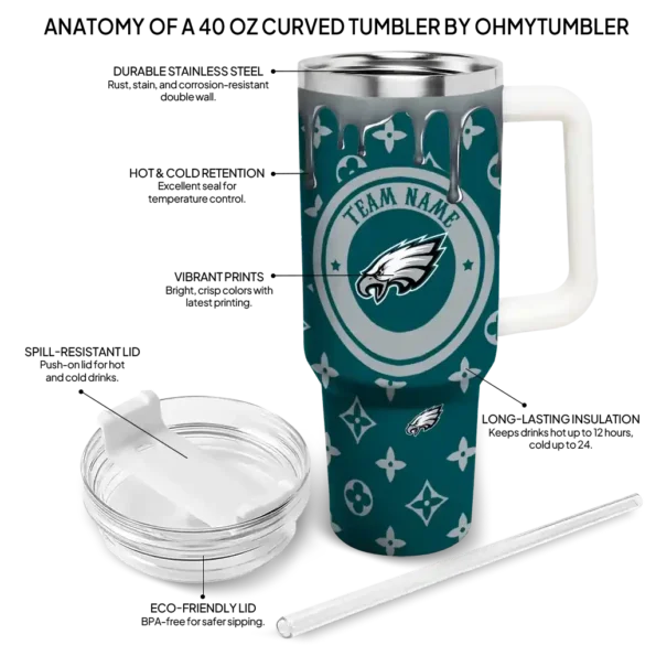 custom philadelphia eagles bullseye drips green curved tumbler new arrival.webp