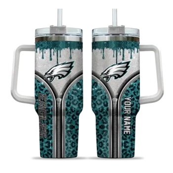 custom philadelphia eagles leopard zipper green curved tumbler best selling.webp