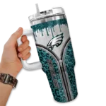 custom philadelphia eagles leopard zipper green curved tumbler best selling.webp