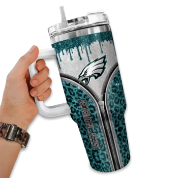 custom philadelphia eagles leopard zipper green curved tumbler fashion forward.webp