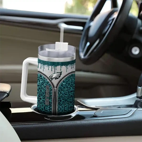 custom philadelphia eagles leopard zipper green curved tumbler trendy.webp
