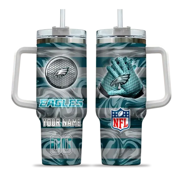custom philadelphia eagles marbled stripes green curved tumbler best selling.webp