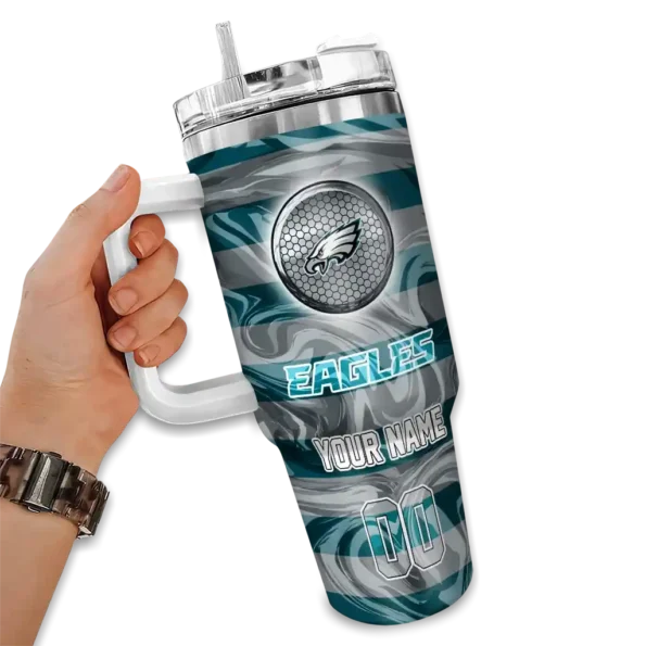 custom philadelphia eagles marbled stripes green curved tumbler fashion forward.webp