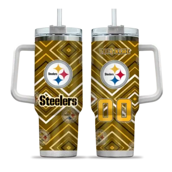 custom pittsburgh steelers bold diamonds gold curved tumbler best selling.webp