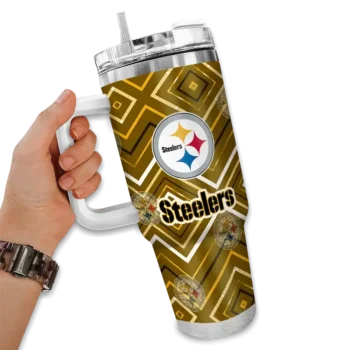 custom pittsburgh steelers bold diamonds gold curved tumbler fashion forward.webp