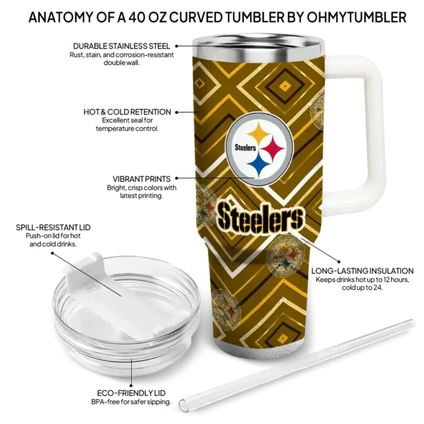 custom pittsburgh steelers bold diamonds gold curved tumbler new arrival.webp