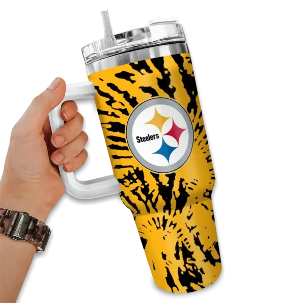 custom pittsburgh steelers burst swirl gold curved tumbler fashion forward.webp