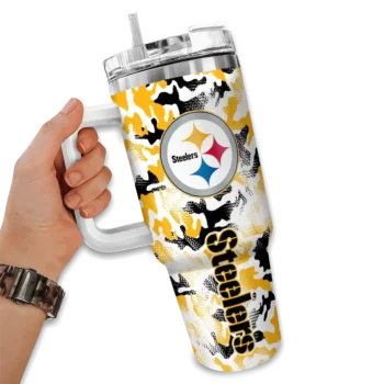 custom pittsburgh steelers camo mashup gold white curved tumbler fashion forward.webp