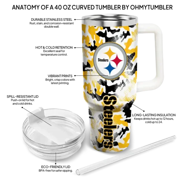 custom pittsburgh steelers camo mashup gold white curved tumbler new arrival.webp