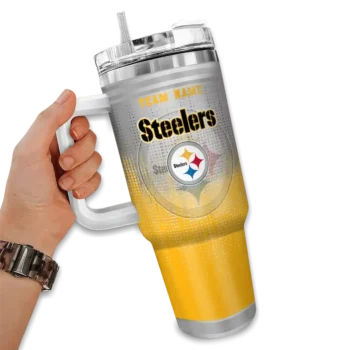 custom pittsburgh steelers gradient dots gold curved tumbler fashion forward.webp