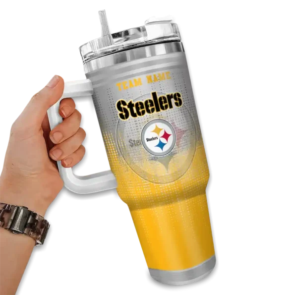 custom pittsburgh steelers gradient dots gold curved tumbler fashion forward.webp