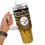 custom pittsburgh steelers hex texture gold curved tumbler best selling.webp