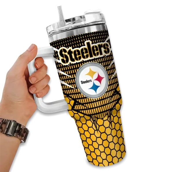 custom pittsburgh steelers hex texture gold curved tumbler fashion forward.webp