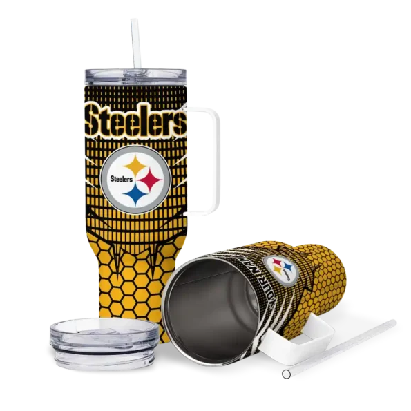 custom pittsburgh steelers hex texture gold curved tumbler high quality.webp