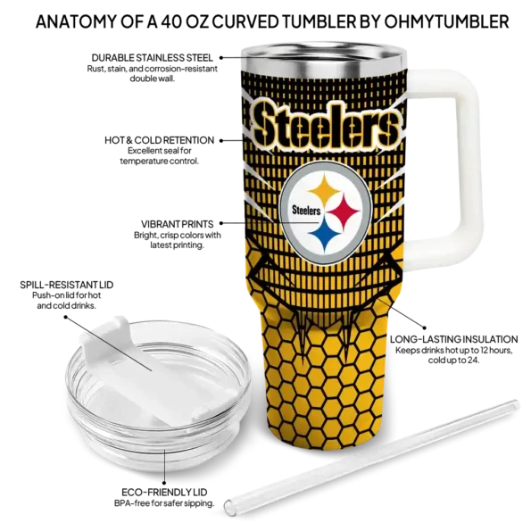custom pittsburgh steelers hex texture gold curved tumbler new arrival.webp