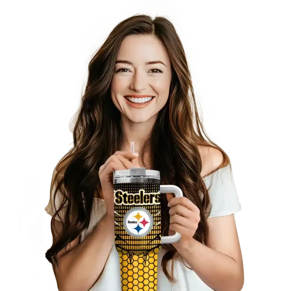 custom pittsburgh steelers hex texture gold curved tumbler premium grade.webp